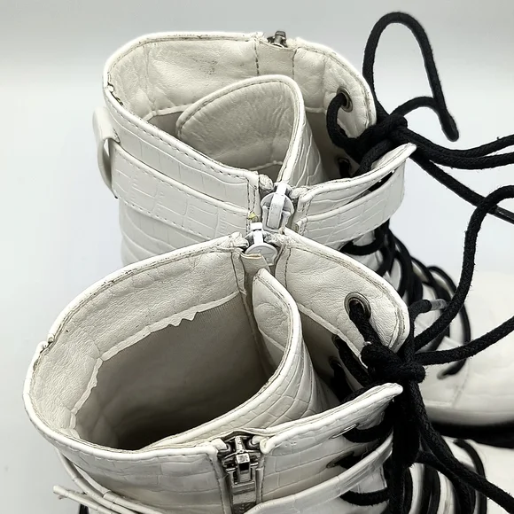 White Croc Embossed Combat Boots - Picture 6 of 7